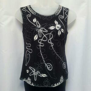Lauren Michelle Tank Top Sparkle Braided Embellishments Silver Bling Large New